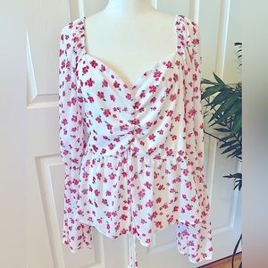 Peach Love California floral white pink peplum top size medium